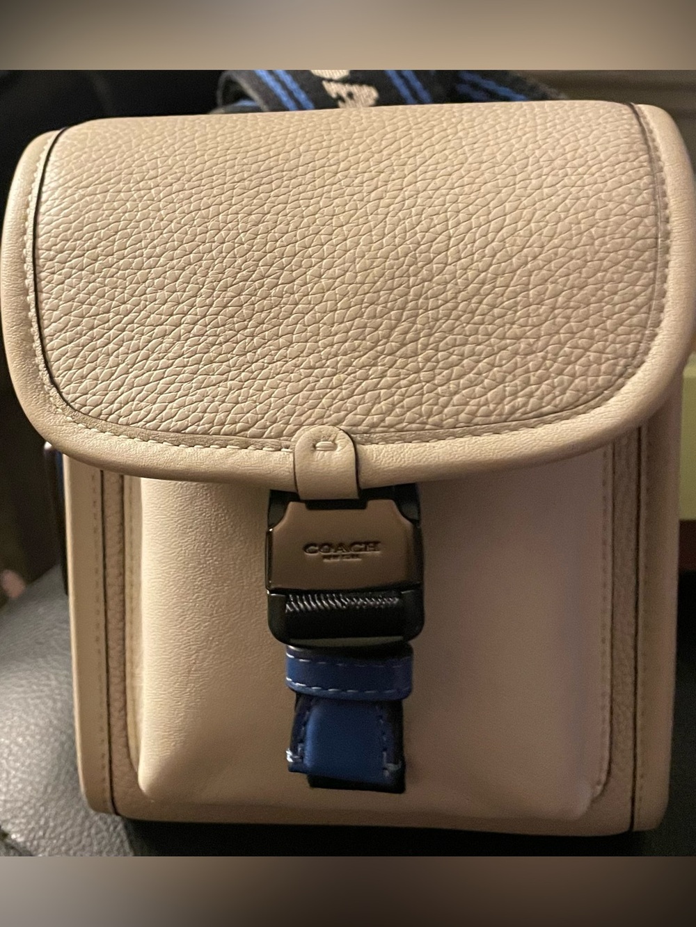 Coach Cream Color  Backpack With Blue Straps